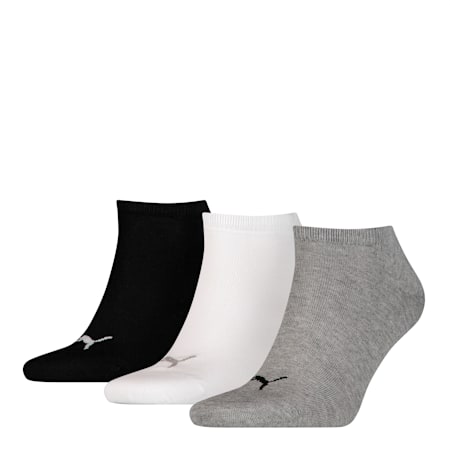 PUMA Unisex Plain Sneaker Trainer Socks 3 Pack, grey/white/black, small-GBR