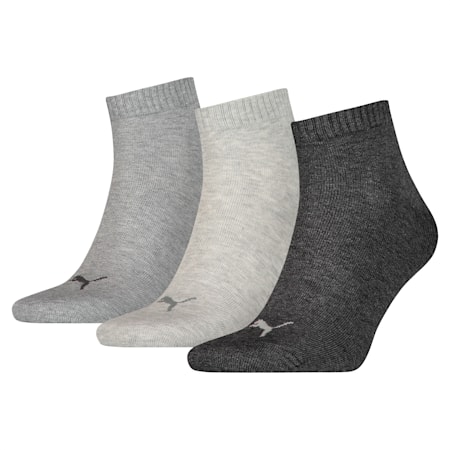 PUMA Unisex Quarter Plain Socks 3 Pack, anthraci/l mel grey/m mel grey, small