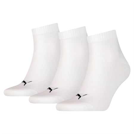 PUMA Unisex Quarter Plain Socks 3 pack, white, small