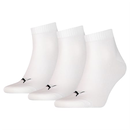 PUMA Unisex Quarter Plain Socks 3 Pack, white, small