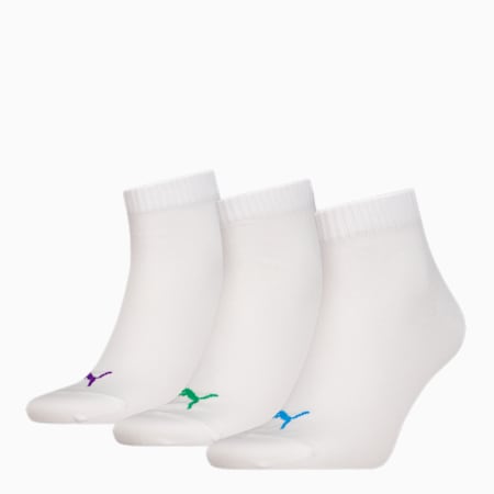 PUMA Unisex Quarter Plain Socks 3 Pack, white combo, small