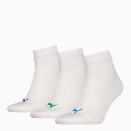 Calcetines PUMA tobilleros lisos unisex, pack de 3 pares, white combo, small