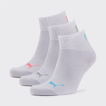 Basic 3 Pack Quarter Sports Socks, white / white, small-SEA