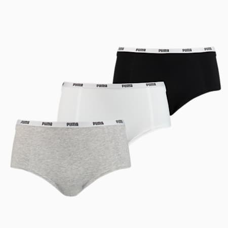 PUMA Minishorts Damesondergoed, set van 3 stuks, white / grey / black, small