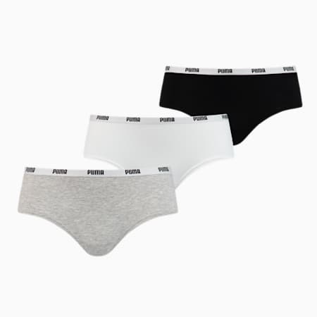 PUMA Hipster Women's Underwear 3 Pack, white / grey / black, small