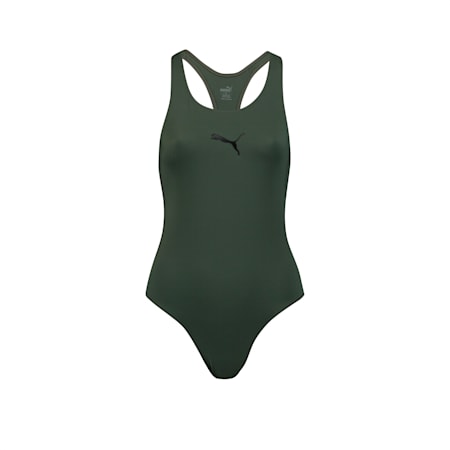 PUMA Swim Damen Racerback Badeanzug, thyme, small