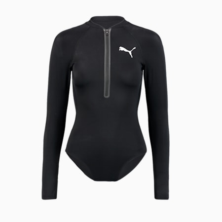 PUMA Swim Women's Long Sleeve Surf Suit, black, small