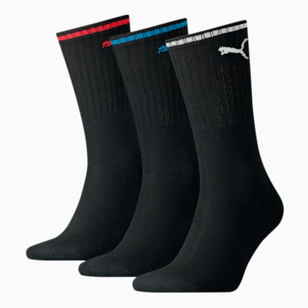 PUMA Unisex Sport Crew Stripe Socks 3 Pack, black, small