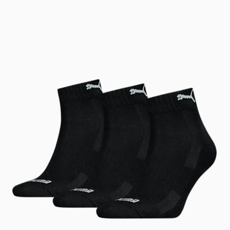 PUMA Unisex Cushioned Quarter Socks 3 Pack, black, small-GBR