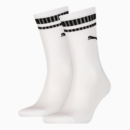 PUMA Unisex Crew Heritage Stripe Socks 2 pack, white, small-AUS