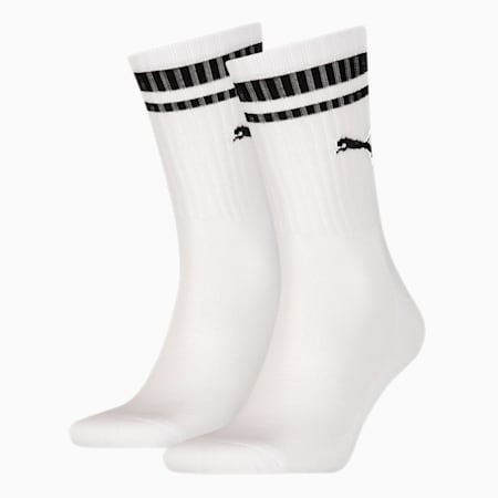 PUMA Unisex Crew Heritage Stripe Socks 2 Pack, white, small