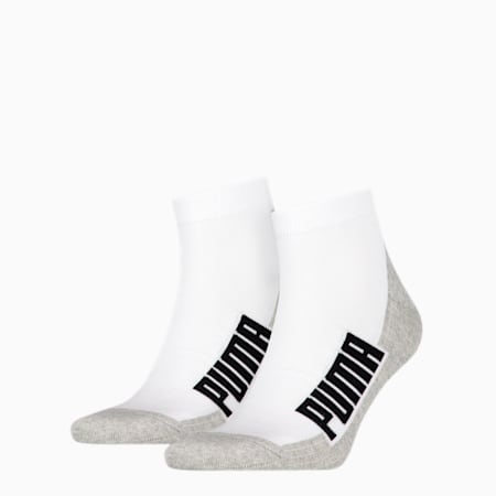 PUMA Unisex BWT Cushioned Quarter Socks 2 pack, white / grey / black, small