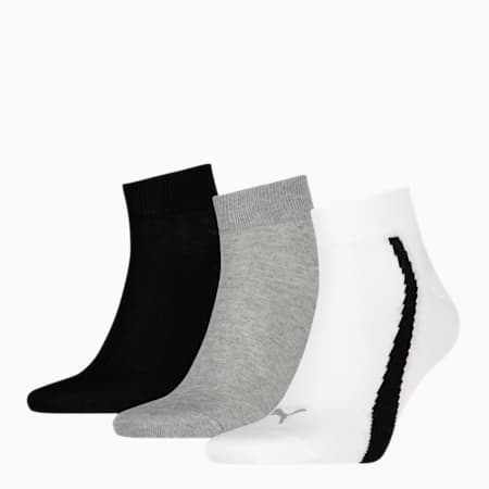 Unisex Lifestyle Quarter Socks 3 pack, white / grey / black, small-AUS