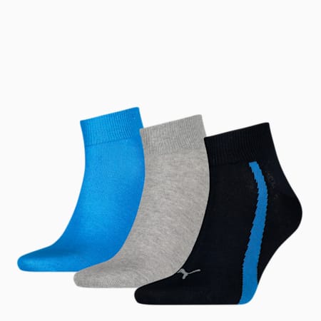 Unisex Lifestyle Quarter Socks 3 pack, navy / grey / strong blue, small-AUS
