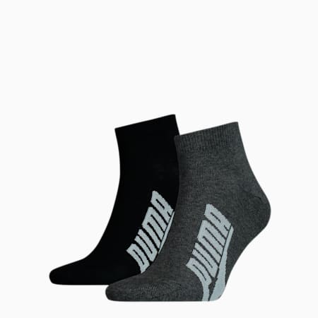 PUMA Unisex BWT Lifestyle Quarter Socks 2 Pack, black / white, small