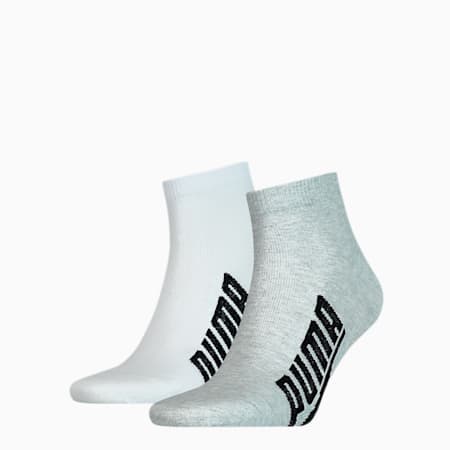 PUMA Unisex BWT Lifestyle Quarter Socks 2 Pack, white / grey / black, small