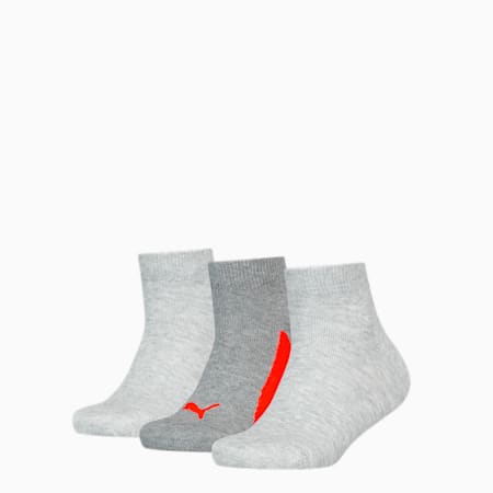 PUMA Kids' BWT Quarter Socks 3 Pack, grey melange / red, small