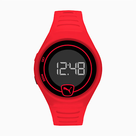 red and black digital watch