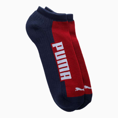 PUMA Cushioned Unisex Sneaker Socks Pack of 2, Peacoat/ Rhubarb, small-IND