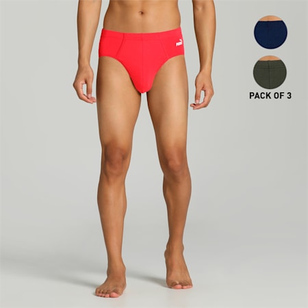 Stretch Men's  Basic Brief  Pack of 2, Red/Olive/Peacoat, small-IND