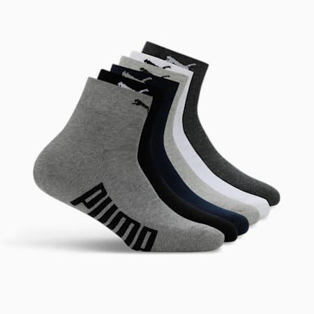 PUMA Half Terry Unisex Ankle Length Socks Pack of 6, White/ Black/Dark grey /M Grey/ L grey/navy, small-IND
