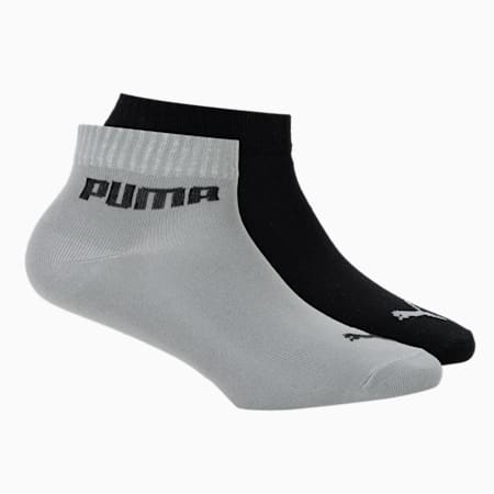 PUMA Unisex Plain Quarter Socks Pack of 2, Quarry/Black, small-IND