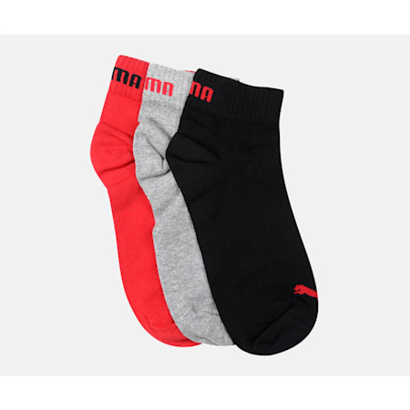 PUMA Unisex Plain Quarter Socks Pack of 3, black/red, small-IND
