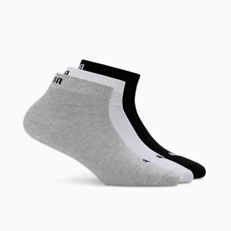 PUMA Unisex Plain Quarter Socks Pack of  3, grey/white/black, small-IND