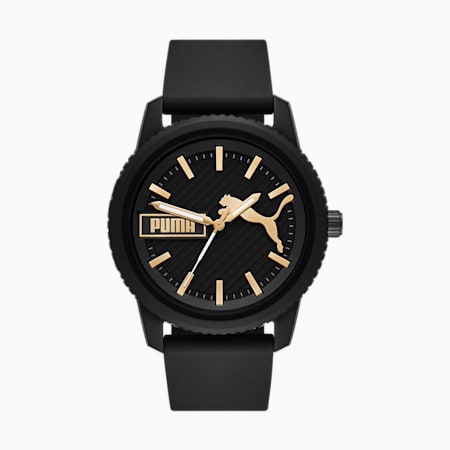 PUMA Ultrafresh Zwart Siliconen Horloge met Drie Wijzers, Black, small