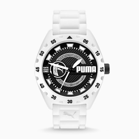 Puma Street V2 Three-Hand Date White Silicone Watch, White/Black, small