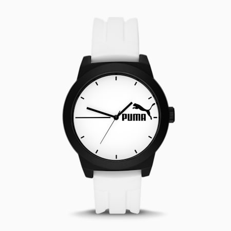 Puma 5 Three-Hand Black Silicone Watch, White/Black, small