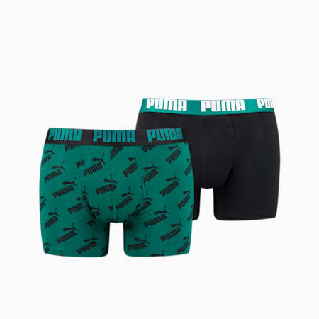 PUMA Men's All-Over-Print Logo Boxer 2 Pack, green / black, small