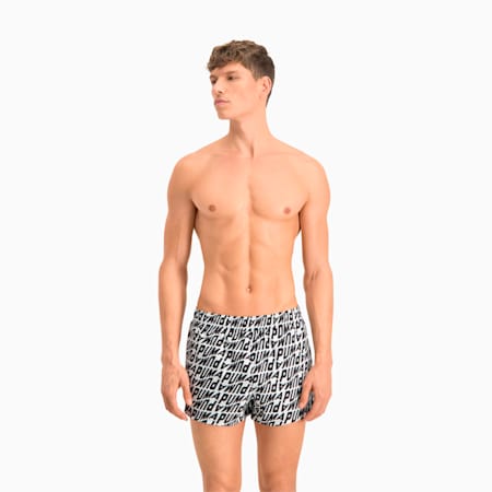 Swim Men's Wave All-Over-Print Short Swimming Shorts, white / black, small-GBR