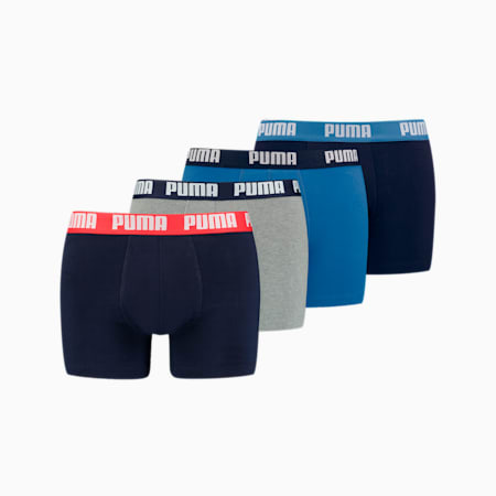 PUMA Men's Basic Boxers 4 pack, blue combo, small