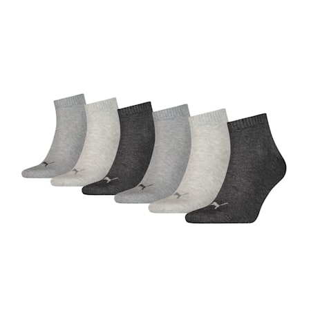 PUMA Unisex Plain Quarter Socks 6 pack, grey combo, small