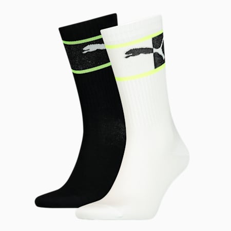Lot de 2 paires de chaussettes hautes color block à logo PUMA homme, black/white, small
