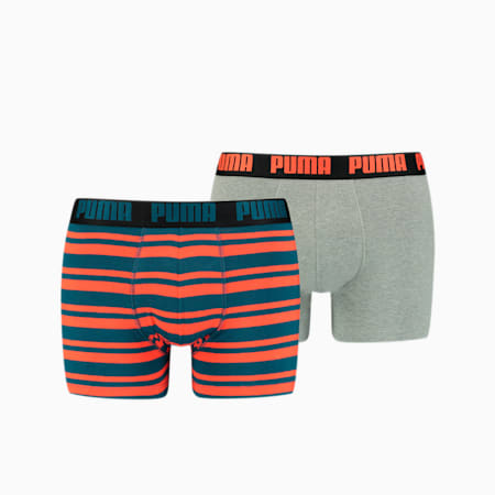 PUMA Herren Heritage Stripe Boxershorts, 2er-Pack, red / grey melange, small