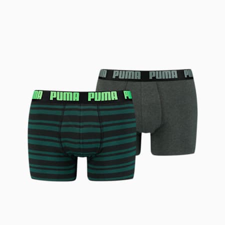 PUMA Heritage gestreepte boxershorts voor heren, set van 2, green combo, small