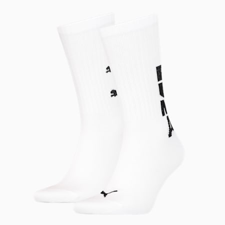 PUMA Men's Graphic Logo Crew Socks 2 pack, white, small-GBR