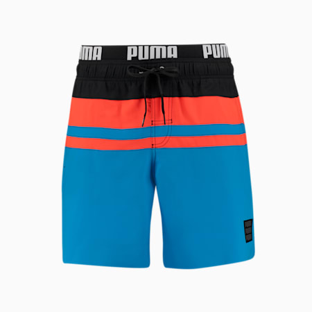 PUMA Swim Heritage Stripe Men's Mid-Length Shorts, blue combo, small