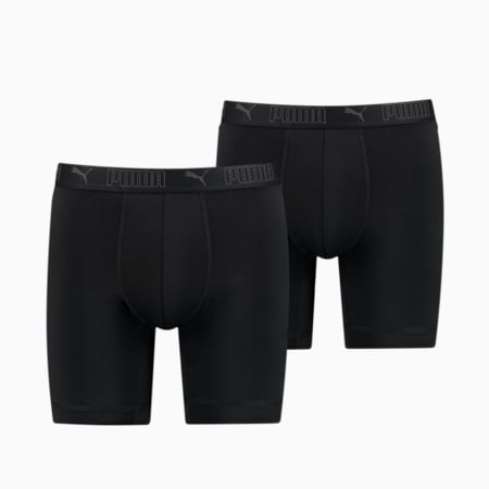 PUMA Sport Men's Microfiber Long Boxers 2 Pack, black, small