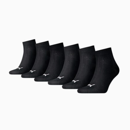PUMA Unisex Quarter Socks 6 pack, black, small