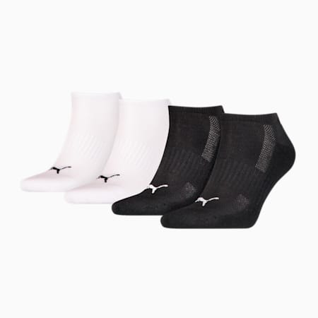 PUMA Unisex Cushioned Sneaker Socks 4 pack, black / white, small