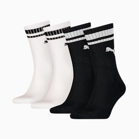PUMA Unisex Heritage Crew Socks 4 pack, black / white, small
