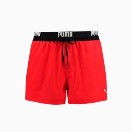 PUMA Logo Men's Short Length Swimming Shorts, red, small-SEA