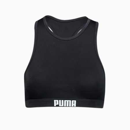 PUMA Swim Racerback Women's Bikini Top, black, small-SEA