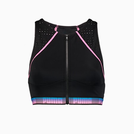 PUMA Swim High Neck Women's Bikini Top, black combo, small-SEA