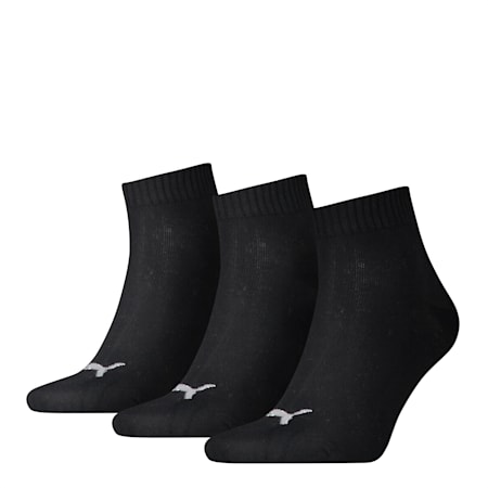 PUMA Unisex Quarter Socks 3 Pack, black, small-THA