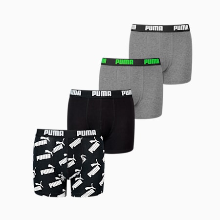 PUMA 4er-Pack AOP Boxershorts Jungen, black / grey melange, small