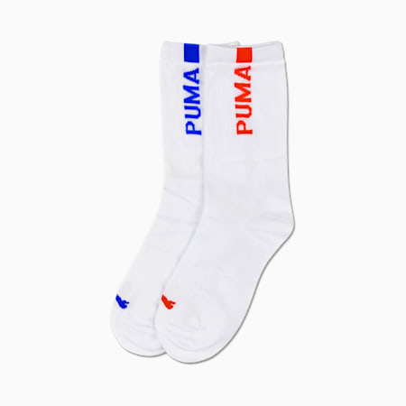 PUMA Slouchy Sokken voor Dames, set van 2 paar, white / blue / red, small